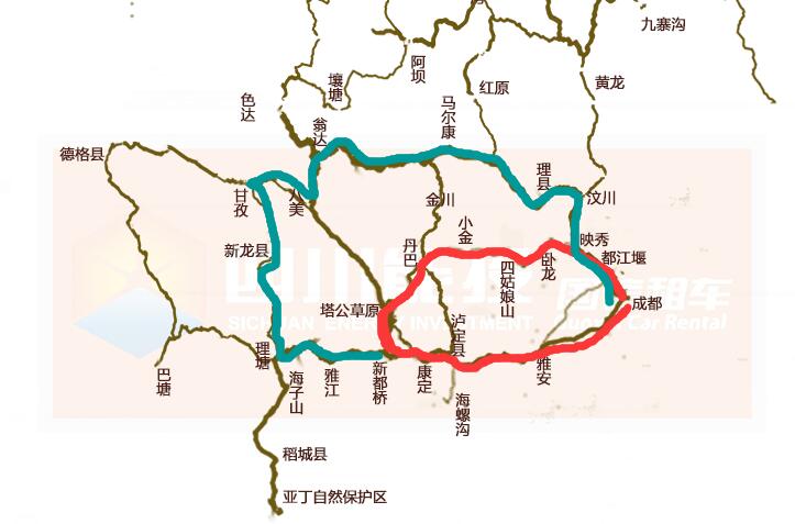 成都租車自駕川西環線地圖